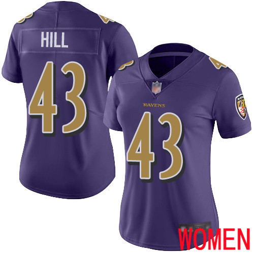 Baltimore Ravens Limited Purple Women Justice Hill Jersey NFL Football 43 Rush Vapor Untouchable
